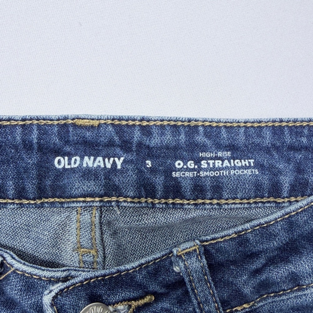 Old Navy OG Straight High Rise Distressed Raw Hem Button Fly Jeans Size 8 - Picture 3 of 9